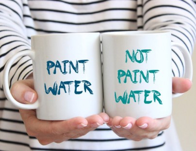 Get a set of these handy Paint Water/Not Paint Water coffee mugs to keep yourself from accidentally imbibing your paint water