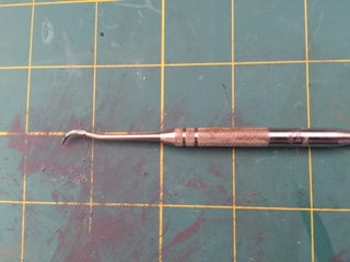 The hook ended sculpting tool that I used to help line up the LED tape with the connectors